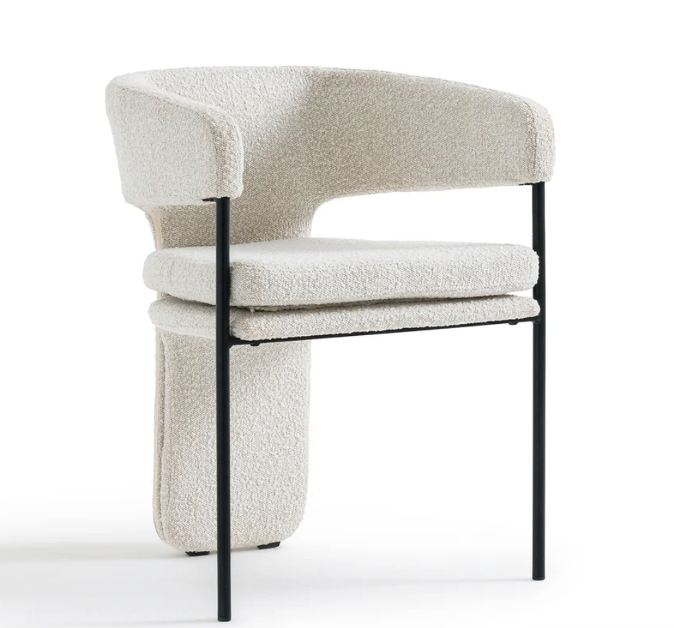 Chaise de Salle à Manger Bouclé Crème à Structure Métal Noir