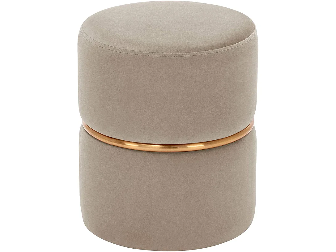 Pouf Cylindrique en Velours - Bandeau Doré Design Contemporain